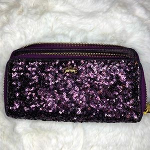 New Juicy Couture purple sequin large double pocket wallet